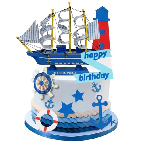 YGCHEN Tortendeko Nautische Kuchen Dekoration Mini Segelboot Figuren Happy Birthday Cake Topper Leuchtturm Rettungsring Schiffsanker Stern Kuchen Deko Kindergeburtstag 9 Stück YGCHEN Tortendeko Nautische Kuchen Dekoration Mini Segelboot Figuren Happy Birthday Cake Topper Leuchtturm Rettungsring Schiffsanker Stern Kuchen Deko Kindergeburtstag 9 Stück von YGCHEN