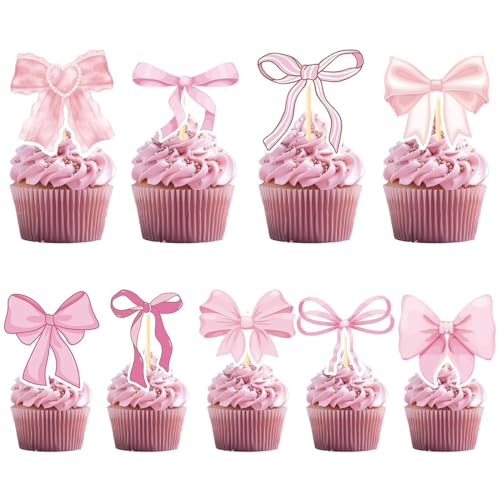YGCHEN Tortendeko Schleife Cupcake Topper Rosa Fliege Kuchen Deko Mädchen Geburtstagsdeko Schleifen Kuchen Dekoration Mädchen Prinzessin Thema Hochzeit Party Deko 36 Stück von YGCHEN