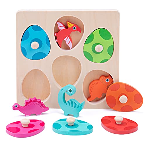 YGJT Greifpuzzle Holzpuzzle ab 1 Jahr | Montessori Holzspielzeug 12-36 Monate Mädchen und Jungen | Dino Eier Steckpuzzle Kinder Sortierspiel Motorikspielzeug Lernspielzeug | Ostern Geschenk für Baby von YGJT