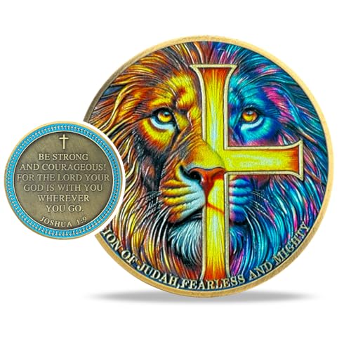 Bunte Herausforderungsmünze Judan-Löwe, inspirierende christliche Herausforderungsmünze Be Strong and Courageous, religiöse Glaube, Münze mit Joshua 1:9, Glaube, Herausforderung für Männer und Frauen Bunte Herausforderungsmünze Judan-Löwe, inspirierende christliche Herausforderungsmünze Be Strong and Courageous, religiöse Glaube, Münze mit Joshua 1:9, Glaube, Herausforderung für Männer und Frauen von YGLLSSY