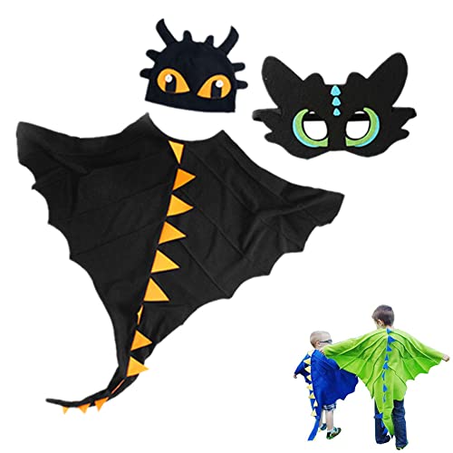 YGMXZL Dinosaurier Cape Cosplay,Dinosaurier Kostüm Set,Dinosaurier Maske Kapuzenumhang,Köstum Cape mit Mask für Halloween,Geburtstagsfeier,Schulaufführung (Schwarz) von YGMXZL