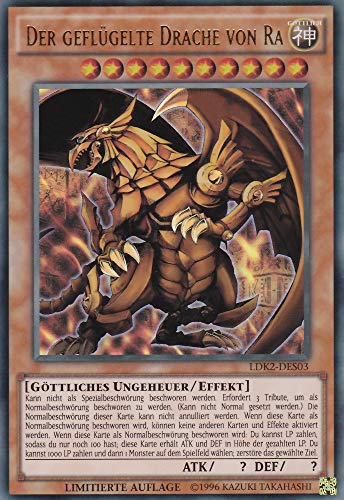 LDK2-DES03 - Der geflügelte Drache von Ra - Ultra Rare - Yugioh - Deutsch - 2. Auflage im Set mit Ultra Pro Toploader und Ultra Pro Schutzhülle (Klarsicht) von YGO