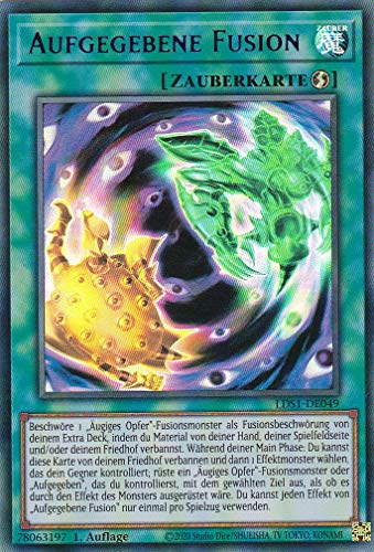 LDS1-DE049 - Aufgegebene Fusion - Ultra Rare (Lila Schrift) - Yugioh - Deutsch - 1. Auflage im Set mit Ultra Pro Toploader und Ultra Pro Schutzhülle (Klarsicht) von YGO