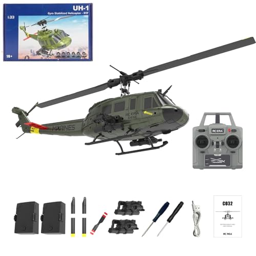 YGWXYYZJ C032 UH-1 Huey Remote Controlled Helicopter Aircraft Plane 2.4Ghz 6CH RC Helicopter Aileronless 6-Axis Gyroscope Altitude Hovering 2-Batterien Geschenk für Militär-Enthusiasten(Green) von YGWXYYZJ