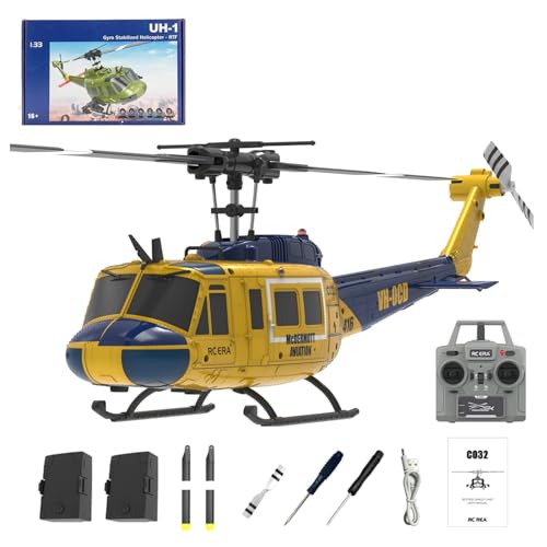 YGWXYYZJ C032 UH-1 Huey Remote Controlled Helicopter Aircraft Plane 2.4Ghz 6CH RC Helicopter Aileronless 6-Axis Gyroscope Altitude Hovering 2-Batterien Geschenk für Militär-Enthusiasten(Yellow) von YGWXYYZJ