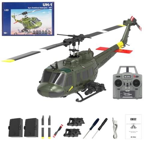 YGWXYYZJ RC-Hubschrauber für Erwachsene, C032 2.4G 6CH Gyro Stabilized Remote Control Aircraft mit Altitude Hold & Optical Flow, One-Key Takeoff/Landing 3D Rolling 2 Battery RTF(Green) von YGWXYYZJ