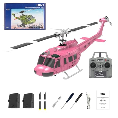 YGWXYYZJ RC-Hubschrauber für Erwachsene, C032 2.4G 6CH Gyro Stabilized Remote Control Aircraft mit Altitude Hold & Optical Flow, One-Key Takeoff/Landing 3D Rolling 2 Battery RTF(Pink) von YGWXYYZJ