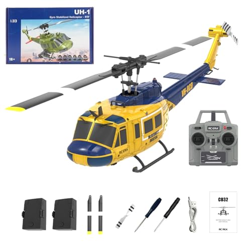 YGWXYYZJ RC-Hubschrauber für Erwachsene, C032 2.4G 6CH Gyro Stabilized Remote Control Aircraft mit Altitude Hold & Optical Flow, One-Key Takeoff/Landing 3D Rolling 2 Battery RTF(Yellow) von YGWXYYZJ