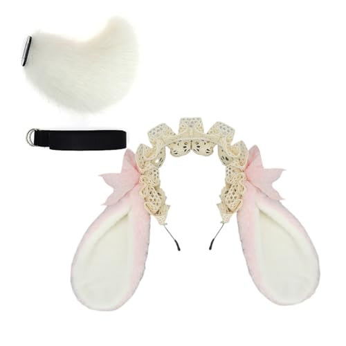 YGXNHOG Hasen Kostüme Bunnies Ohrhörer Stirnband Schwanz Kunstpelze Schwanz Ohren Stirnband Weihnachten Halloween Cosplay Kostüm von YGXNHOG