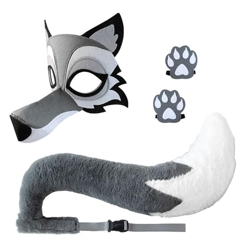 YGXNHOG Kid Adult Wolf Kostüm Set Gehören Wolf Gesichtsmaske Wolf Schwanz Und Handschuhe Halloween Tierkostüm Wolf Cosplay Accessoires YGXNHOG Kid Adult Wolf Kostüm Set Gehören Wolf Gesichtsmaske Wolf Schwanz Und Handschuhe Halloween Tierkostüm Wolf Cosplay Accessoires von YGXNHOG