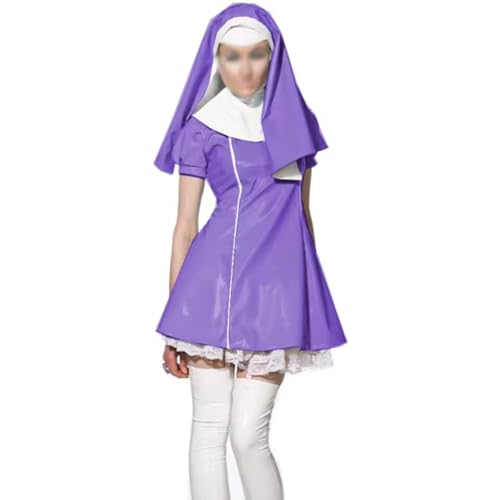 YGZHANYUANOKU Cosplay-Uniform mit Kopfbedeckungen, Patchwork, PVC-Leder, kurze Ärmel, Spitzensaum, Kleid, Halloween-Party-Kostüme, personalisierbar, Lila, XXL YGZHANYUANOKU Cosplay-Uniform mit Kopfbedeckungen, Patchwork, PVC-Leder, kurze Ärmel, Spitzensaum, Kleid, Halloween-Party-Kostüme, personalisierbar, Lila, XXL von YGZHANYUANOKU