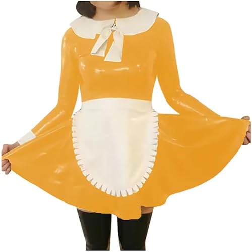YGZHANYUANOKU Französisches Lolita-Kostüm für Damen, mit Schürze, Cosplay-Set, Wet-Look, PVC-Leder, langärmelig, Sissy-Kostüm, anpassbar, Gelb, Größe L YGZHANYUANOKU Französisches Lolita-Kostüm für Damen, mit Schürze, Cosplay-Set, Wet-Look, PVC-Leder, langärmelig, Sissy-Kostüm, anpassbar, Gelb, Größe L von YGZHANYUANOKU