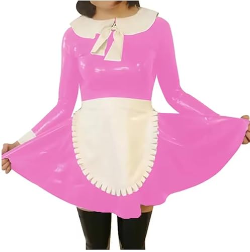 YGZHANYUANOKU Französisches Lolita-Kostüm für Damen, mit Schürze, Cosplay-Set, Wet-Look, PVC-Leder, langärmelig, Sissy-Kostüm, personalisierbar, Rosa, Größe 5XL von YGZHANYUANOKU