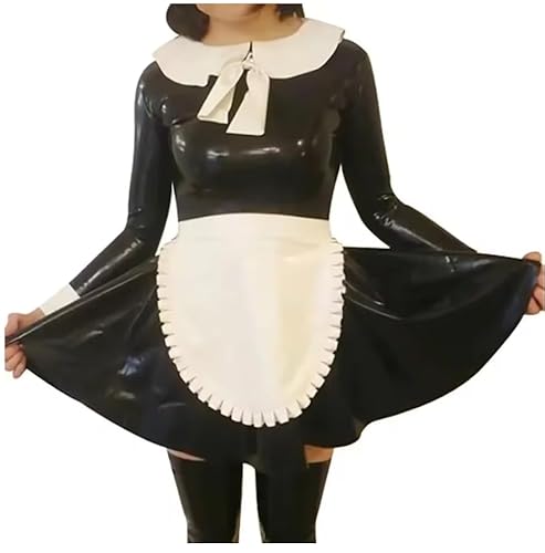 YGZHANYUANOKU Französisches Lolita-Kostüm für Damen, mit Schürze, Cosplay-Set, Wet-Look, PVC-Leder, langärmelig, Sissy-Kostüm, personalisierbar, Schwarz, Größe XXL von YGZHANYUANOKU