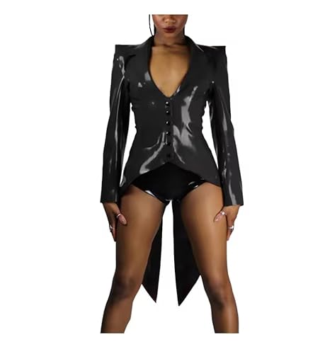YGZHANYUANOKU Glänzendes PVC-Leder, langärmelig, Schwalbenschwanz-Jacke, Damen, Halloween, Cosplay, Button-up, Frack, Kleid, Karneval, Party, Smoking, Clubwear, Schwarz , 7X-Large YGZHANYUANOKU Glänzendes PVC-Leder, langärmelig, Schwalbenschwanz-Jacke, Damen, Halloween, Cosplay, Button-up, Frack, Kleid, Karneval, Party, Smoking, Clubwear, Schwarz , 7X-Large von YGZHANYUANOKU