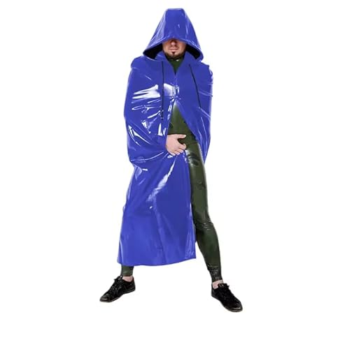 YGZHANYUANOKU Herren Mit Kapuze Lange Trenchcoat Nass Look Punk Slim Cape Ärmelloses Wraped Poncho Männlichen PVC Jacken Halloween Cosplay, Blau, L, blu, L YGZHANYUANOKU Herren Mit Kapuze Lange Trenchcoat Nass Look Punk Slim Cape Ärmelloses Wraped Poncho Männlichen PVC Jacken Halloween Cosplay, Blau, L, blu, L von YGZHANYUANOKU