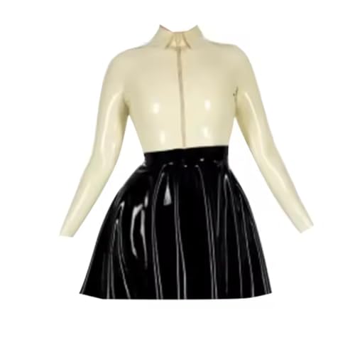 YGZHANYUANOKU Latexanzug für Damen, mit Jacke und Rock, Gummi, anpassbar, Schwarz und Weiß, Größe S von YGZHANYUANOKU