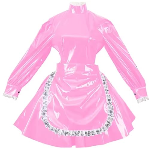 YGZHANYUANOKU Lolita Cosplay-Kostüm, langärmelig, hoher Halsausschnitt, glänzendes PVC, Mini-Uniform mit Schürze, Tanz-Partykleid, personalisierbar, Rosa, XXL YGZHANYUANOKU Lolita Cosplay-Kostüm, langärmelig, hoher Halsausschnitt, glänzendes PVC, Mini-Uniform mit Schürze, Tanz-Partykleid, personalisierbar, Rosa, XXL von YGZHANYUANOKU