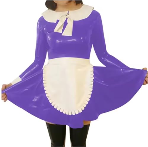 YGZHANYUANOKU Lolita Dienstmädchen mit Schürze, Cosplay-Set, Wet-Look, PVC-Leder, langärmelig, Sissy-Kostüm, personalisierbar, Lila, Größe S YGZHANYUANOKU Lolita Dienstmädchen mit Schürze, Cosplay-Set, Wet-Look, PVC-Leder, langärmelig, Sissy-Kostüm, personalisierbar, Lila, Größe S von YGZHANYUANOKU
