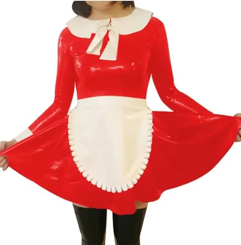 YGZHANYUANOKU Lolita Dienstmädchen mit Schürze, Cosplay-Set, Wet-Look, PVC-Leder, langärmelig, Sissy-Kostüm, personalisierbar, Rot, Größe XL YGZHANYUANOKU Lolita Dienstmädchen mit Schürze, Cosplay-Set, Wet-Look, PVC-Leder, langärmelig, Sissy-Kostüm, personalisierbar, Rot, Größe XL von YGZHANYUANOKU