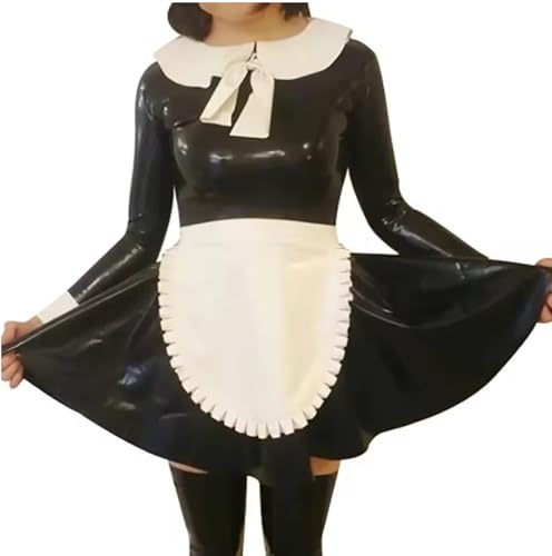 YGZHANYUANOKU Lolita Dienstmädchen mit Schürze, Cosplay-Set, Wet-Look, PVC-Leder, langärmelig, Sissy-Kostüm, personalisierbar, Schwarz, Größe L YGZHANYUANOKU Lolita Dienstmädchen mit Schürze, Cosplay-Set, Wet-Look, PVC-Leder, langärmelig, Sissy-Kostüm, personalisierbar, Schwarz, Größe L von YGZHANYUANOKU