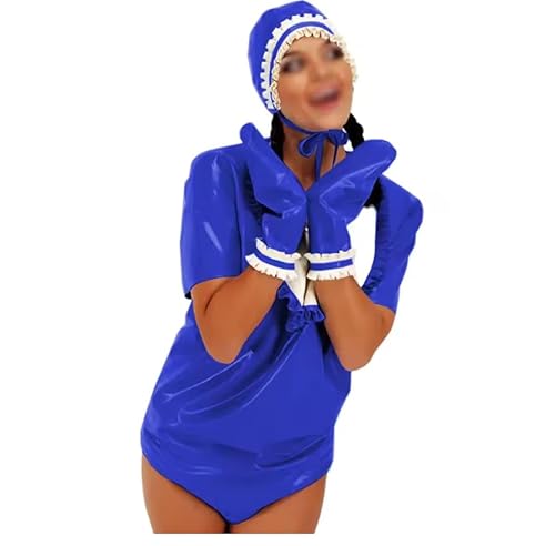 YGZHANYUANOKU PVC-Leder-Body-Set, Lolita-Strampler mit Rüschen-Handschuhen, Cosplay-Kostüm, Clubwear für Erwachsene, personalisierbar, blau, 38 YGZHANYUANOKU PVC-Leder-Body-Set, Lolita-Strampler mit Rüschen-Handschuhen, Cosplay-Kostüm, Clubwear für Erwachsene, personalisierbar, blau, 38 von YGZHANYUANOKU