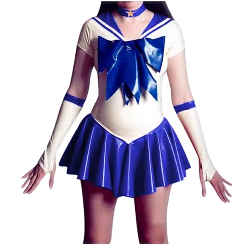 YGZHANYUANOKU PVC-Leder-Uniform für Erwachsene, kurzärmelig, mit Rock, mit Handschuhen, Halloween, Karneval, Anzug, anpassbar, Blau, Größe 3XL YGZHANYUANOKU PVC-Leder-Uniform für Erwachsene, kurzärmelig, mit Rock, mit Handschuhen, Halloween, Karneval, Anzug, anpassbar, Blau, Größe 3XL von YGZHANYUANOKU