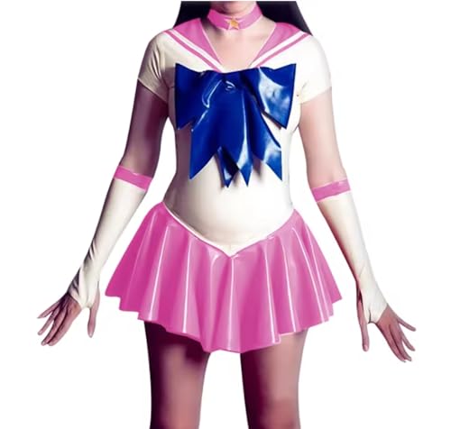 YGZHANYUANOKU PVC-Leder-Uniform für Erwachsene, kurzärmelig, mit Rock, mit Handschuhen, Halloween, Karneval, Anzug, personalisierbar, Rosa, Größe S YGZHANYUANOKU PVC-Leder-Uniform für Erwachsene, kurzärmelig, mit Rock, mit Handschuhen, Halloween, Karneval, Anzug, personalisierbar, Rosa, Größe S von YGZHANYUANOKU