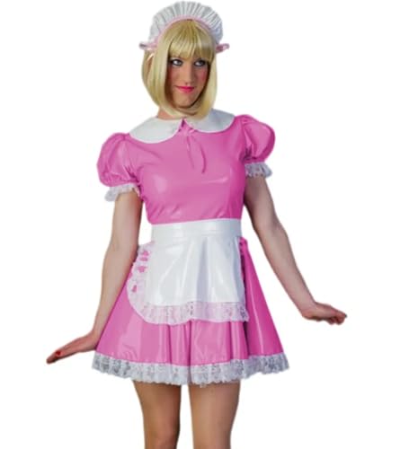 YGZHANYUANOKU PVC-Pan-Kragen, Spitzenbesatz, Puffärmel, plissiert, Minikleid, Dienstmädchen-Cosplay-Kostüm mit Schürze, personalisierbar, Rosa, Größe M YGZHANYUANOKU PVC-Pan-Kragen, Spitzenbesatz, Puffärmel, plissiert, Minikleid, Dienstmädchen-Cosplay-Kostüm mit Schürze, personalisierbar, Rosa, Größe M von YGZHANYUANOKU