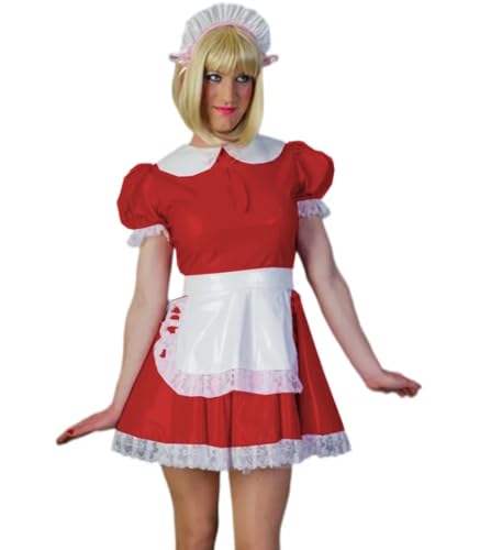 YGZHANYUANOKU PVC-Pan-Kragen, Spitzenbesatz, Puffärmel, plissiert, Minikleid, Dienstmädchen-Cosplay-Kostüm mit Schürze, personalisierbar, Rot, Größe 3XL YGZHANYUANOKU PVC-Pan-Kragen, Spitzenbesatz, Puffärmel, plissiert, Minikleid, Dienstmädchen-Cosplay-Kostüm mit Schürze, personalisierbar, Rot, Größe 3XL von YGZHANYUANOKU