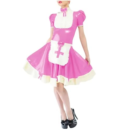 YGZHANYUANOKU Patchwork-PVC-Uniformen, Kunstlatex, kurze Puffärmel, plissiertes Kleid mit Schürze, Halloween, Cosplay, Outfits, anpassbar, rose, 48 YGZHANYUANOKU Patchwork-PVC-Uniformen, Kunstlatex, kurze Puffärmel, plissiertes Kleid mit Schürze, Halloween, Cosplay, Outfits, anpassbar, rose, 48 von YGZHANYUANOKU