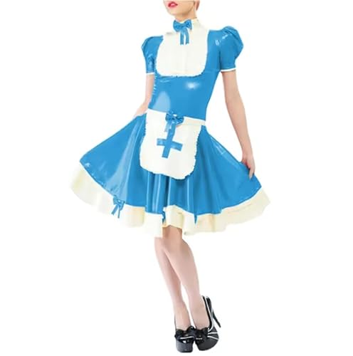 YGZHANYUANOKU Patchwork-PVC-Uniformen, Kunstlatex, kurze Puffärmel, plissiertes Kleid mit Schürze, Halloween, Cosplay, Outfits, anpassbar, seeblau, 48 YGZHANYUANOKU Patchwork-PVC-Uniformen, Kunstlatex, kurze Puffärmel, plissiertes Kleid mit Schürze, Halloween, Cosplay, Outfits, anpassbar, seeblau, 48 von YGZHANYUANOKU