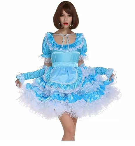 YGZHANYUANOKU Sissy Cosplay-Kostüm aus Satin, abschließbar, französisches Dienstmädchen-Kostüm, personalisierbar, Halloween-Set, Blau, Größe L von YGZHANYUANOKU