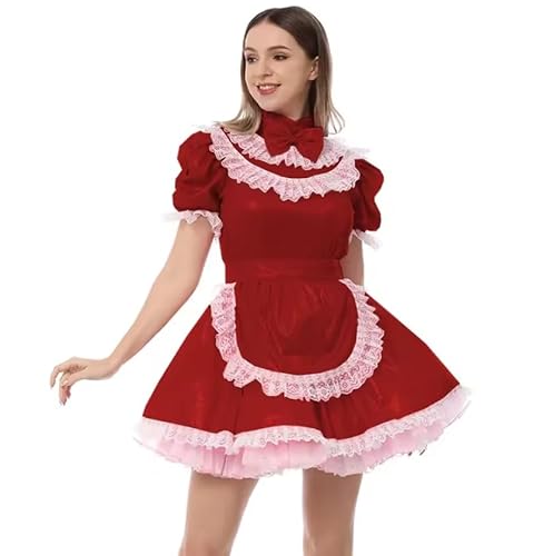 YGZHANYUANOKU Sissy Minikleid aus PVC-Leder mit Schürze, Dienstmädchen-Uniformen, hoher Halsausschnitt, Spitzenbesatz, Schleife, metallisches Dienstmädchen-Cosplay-Kostüm, Lolita-Outfit, anpassbar, YGZHANYUANOKU Sissy Minikleid aus PVC-Leder mit Schürze, Dienstmädchen-Uniformen, hoher Halsausschnitt, Spitzenbesatz, Schleife, metallisches Dienstmädchen-Cosplay-Kostüm, Lolita-Outfit, anpassbar, von YGZHANYUANOKU