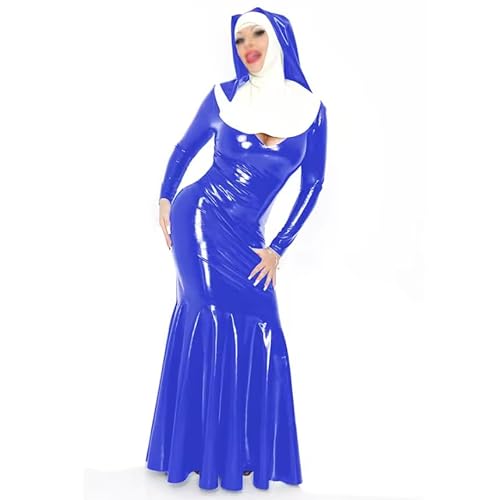 YGZHANYUANOKU Sissy PVC-Lederuniform, tiefer V-Ausschnitt, langes Rüschenkleid mit Kopftuch, Cosplay, Kostüm, Party, Club, personalisierbar, königsblau, 48 YGZHANYUANOKU Sissy PVC-Lederuniform, tiefer V-Ausschnitt, langes Rüschenkleid mit Kopftuch, Cosplay, Kostüm, Party, Club, personalisierbar, königsblau, 48 von YGZHANYUANOKU
