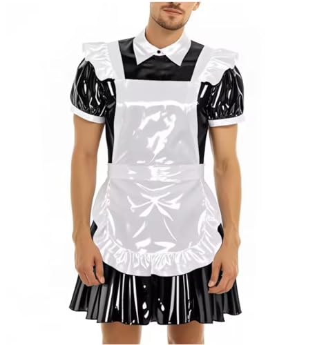 YGZHANYUANOKU Sissy-Party-Mädchen-Uniformen, Kurzarm, PVC-Leder, Mini-Minikleid mit Schürze, Cosplay-Kleid, personalisierbar, schwarz, Größe 4XL YGZHANYUANOKU Sissy-Party-Mädchen-Uniformen, Kurzarm, PVC-Leder, Mini-Minikleid mit Schürze, Cosplay-Kleid, personalisierbar, schwarz, Größe 4XL von YGZHANYUANOKU