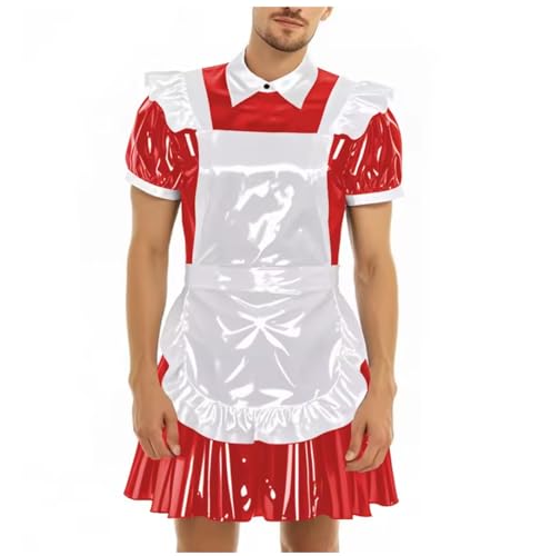 YGZHANYUANOKU Sissy-Party-Mädchen-Uniformen, Kurzarm, PVC-Leder, Mini mit Schürze, Cosplay, personalisierbar, Rot, Größe L YGZHANYUANOKU Sissy-Party-Mädchen-Uniformen, Kurzarm, PVC-Leder, Mini mit Schürze, Cosplay, personalisierbar, Rot, Größe L von YGZHANYUANOKU