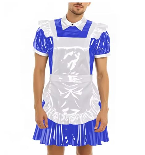 YGZHANYUANOKU Sissy-Party-Mädchen-Uniformen, Kurzarm, PVC-Leder, Mini mit Schürze, Cosplay-Kleid, personalisierbar, Königsblau, Größe XL YGZHANYUANOKU Sissy-Party-Mädchen-Uniformen, Kurzarm, PVC-Leder, Mini mit Schürze, Cosplay-Kleid, personalisierbar, Königsblau, Größe XL von YGZHANYUANOKU