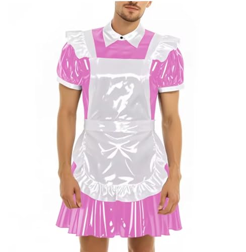 YGZHANYUANOKU Sissy-Party-Mädchen-Uniformen, kurzärmelig, PVC-Leder, Mini-Minikleid mit Schürze, Cosplay-Kleid, personalisierbar, Rosa, Größe 3XL YGZHANYUANOKU Sissy-Party-Mädchen-Uniformen, kurzärmelig, PVC-Leder, Mini-Minikleid mit Schürze, Cosplay-Kleid, personalisierbar, Rosa, Größe 3XL von YGZHANYUANOKU