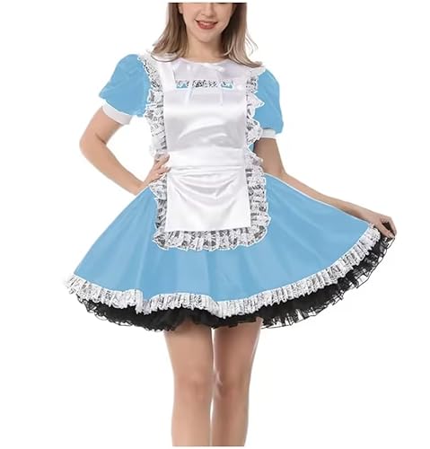 YGZHANYUANOKU Sissy Süßes Dienstmädchenkleid, Cospiay-Kostüm, Puff, kurzärmelig, Dienstmädchen-Outfits mit Schürze, Spitzenbesatz, plissiert, Minikleid, Party-Uniformen, Seeblau, Größe XL YGZHANYUANOKU Sissy Süßes Dienstmädchenkleid, Cospiay-Kostüm, Puff, kurzärmelig, Dienstmädchen-Outfits mit Schürze, Spitzenbesatz, plissiert, Minikleid, Party-Uniformen, Seeblau, Größe XL von YGZHANYUANOKU