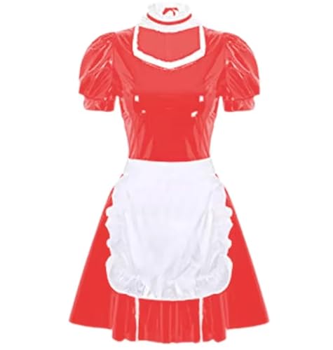 YGZHANYUANOKU Sissy französisches Dienstmädchen-Kostüm für Damen, kurzärmelig, glänzendes PVC-Leder, Cosplay, Uniform, Schürze, Stirnband, Kostüme, personalisierbar, Rot, Größe XXL YGZHANYUANOKU Sissy französisches Dienstmädchen-Kostüm für Damen, kurzärmelig, glänzendes PVC-Leder, Cosplay, Uniform, Schürze, Stirnband, Kostüme, personalisierbar, Rot, Größe XXL von YGZHANYUANOKU
