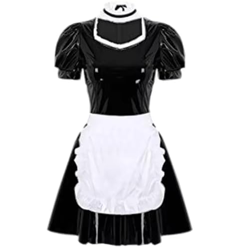 YGZHANYUANOKU Sissy französisches Dienstmädchen-Kostüm für Damen, kurzärmelig, glänzendes PVC-Leder, Cosplay, Uniform, Schürze, Stirnband, Kostüme, personalisierbar, Schwarz, Größe 7XL YGZHANYUANOKU Sissy französisches Dienstmädchen-Kostüm für Damen, kurzärmelig, glänzendes PVC-Leder, Cosplay, Uniform, Schürze, Stirnband, Kostüme, personalisierbar, Schwarz, Größe 7XL von YGZHANYUANOKU
