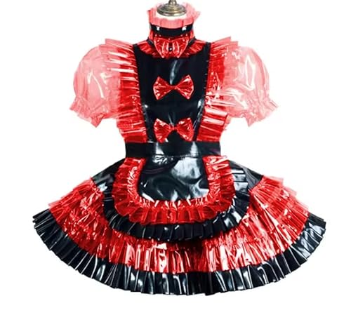 YGZHANYUANOKU Transparentes PVC, abschließbar, kurze Puffärmel, Dienstmädchen mit Schürze, Halloween, Cosplay, Kostüme, Lolita-Schleife, personalisierbar, rot, 6X-Large YGZHANYUANOKU Transparentes PVC, abschließbar, kurze Puffärmel, Dienstmädchen mit Schürze, Halloween, Cosplay, Kostüme, Lolita-Schleife, personalisierbar, rot, 6X-Large von YGZHANYUANOKU