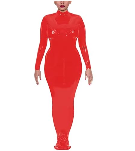 YGZHANYUANOKU Wetlook PVC-Leder-Jumpsuits für Damen, Reißverschluss, Catsuit, Stehkragen, langärmelig, hauteng, Karnevalskostüme, anpassbar, Rot, Größe 4XL YGZHANYUANOKU Wetlook PVC-Leder-Jumpsuits für Damen, Reißverschluss, Catsuit, Stehkragen, langärmelig, hauteng, Karnevalskostüme, anpassbar, Rot, Größe 4XL von YGZHANYUANOKU