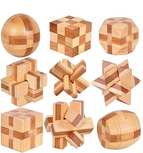 YGZN 9 Stück Denksportaufgaben Cube - Knobelspiele Set - Holzspielzeug - 3D Puzzle - Geduldspiel aus Holz - Logisches Spielzeug und Geschenk für Kinder und Erwachsene (Wooden Puzzles 9Set) von YGZN