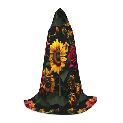 Kapuzenumhang mit Sonnenblumen-Rosen-Aufdruck, stilvoller und vielseitiger Umhang für alle Jahreszeiten, geeignet für Karneval, Kostümpartys Kapuzenumhang mit Sonnenblumen-Rosen-Aufdruck, stilvoller und vielseitiger Umhang für alle Jahreszeiten, geeignet für Karneval, Kostümpartys von YHBLYKXP
