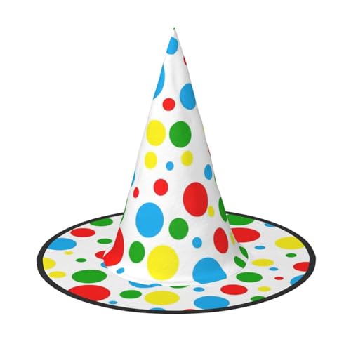 YHBLYKXP Bunte Polka Dots, verstellbarer Halloween-Hexenhut mit faltbarer Krempe, für Kostümparty, Karneval, Maskenball von YHBLYKXP