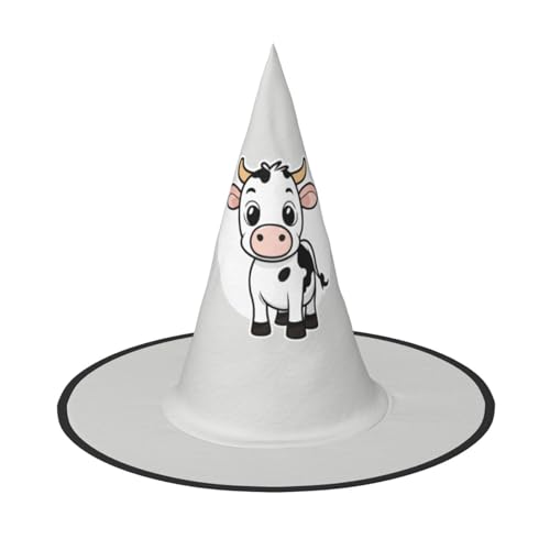 YHBLYKXP Cartoon-Milchkuh, verstellbarer Halloween-Hexenhut mit faltbarer Krempe, für Kostümparty, Karneval, Maskenball von YHBLYKXP