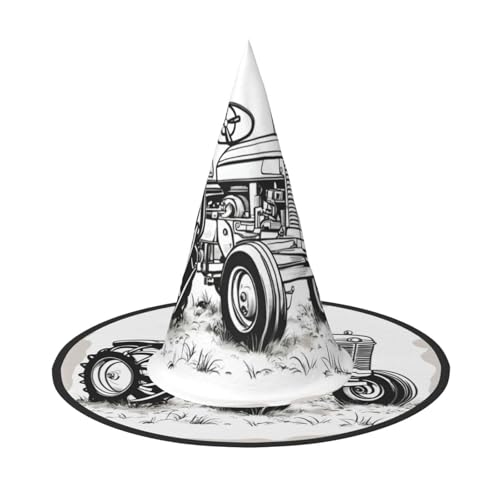 YHBLYKXP Cartoon-Traktor, verstellbarer Halloween-Hexenhut mit faltbarer Krempe, für Kostümparty, Karneval, Maskenball von YHBLYKXP
