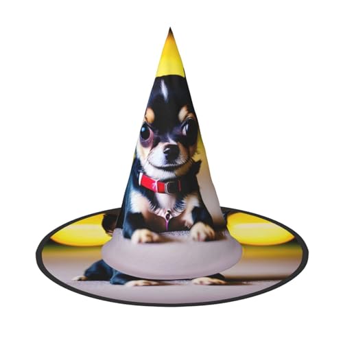 YHBLYKXP Chihuahua-Hund, verstellbarer Halloween-Hexenhut mit faltbarer Krempe, für Kostümparty, Karneval, Maskenball von YHBLYKXP